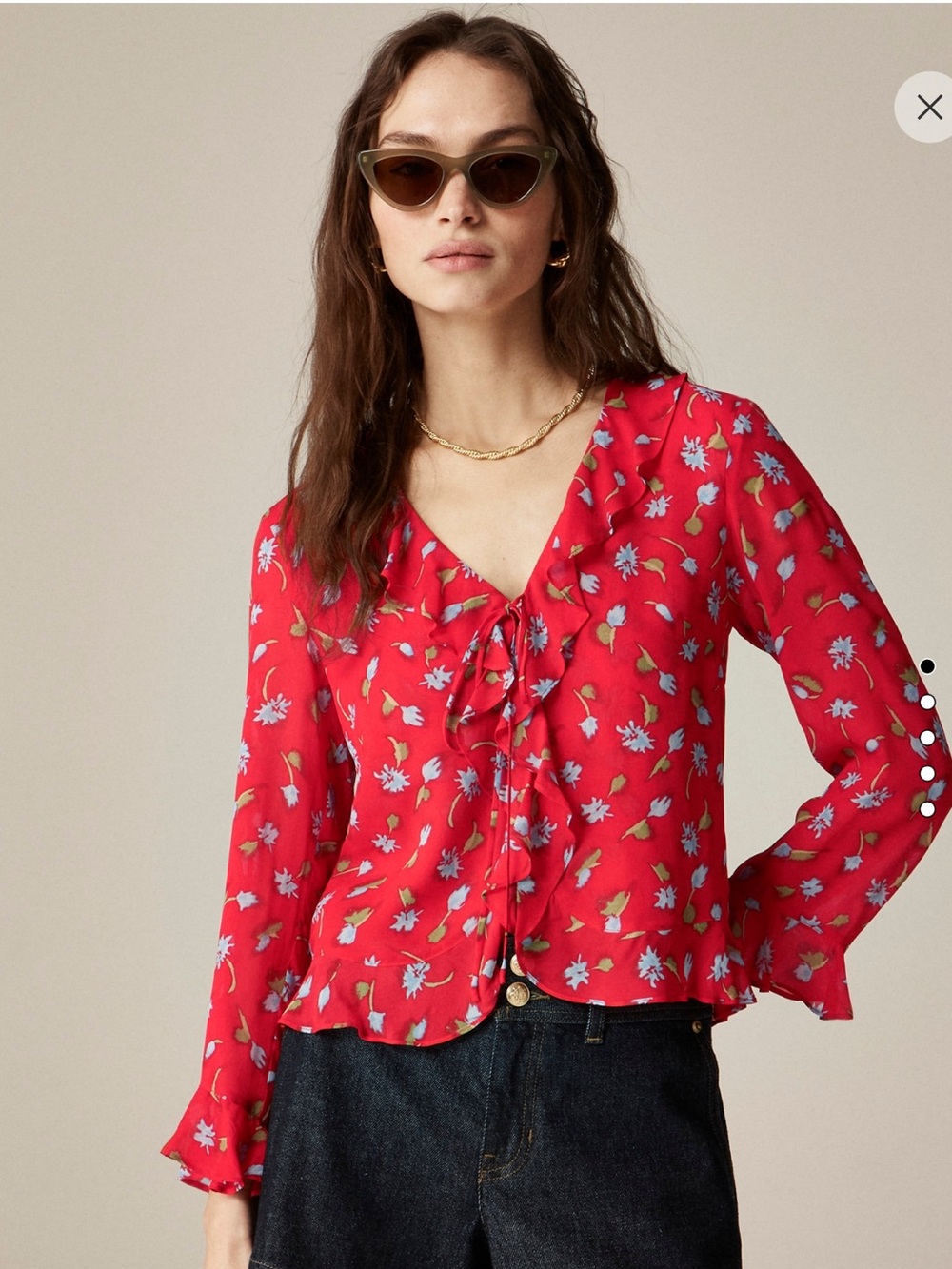Ruffle tie-front top in chiffon